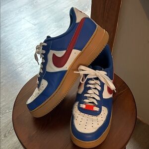 Air Force 1 Nike Blue and White Sneakers with Red Accents